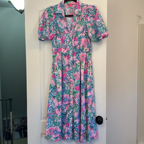 LILLY PULITZER TASSIE POPLIN MIDI DRESS SIZE 4 - Picture 3 of 12